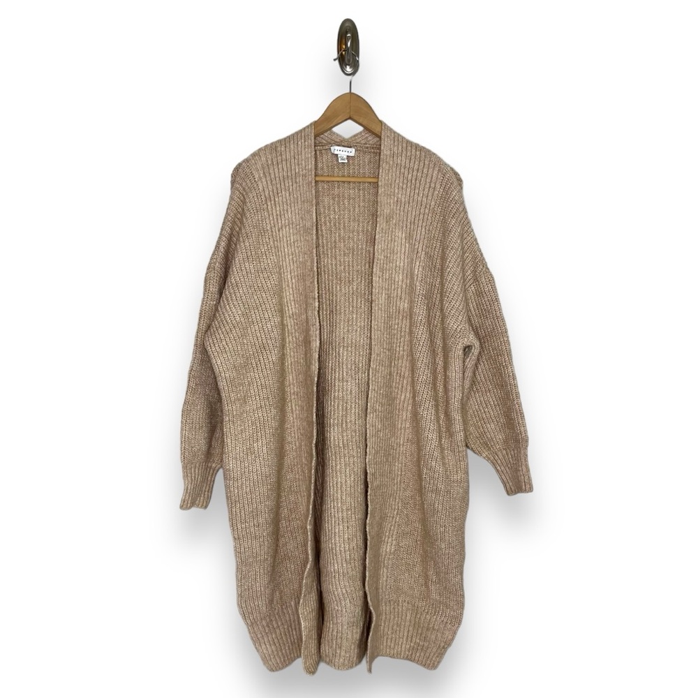TOPSHOP Oatmeal Tan Chunky Knit Open Front Cozy Longline Sweater Size 8-10